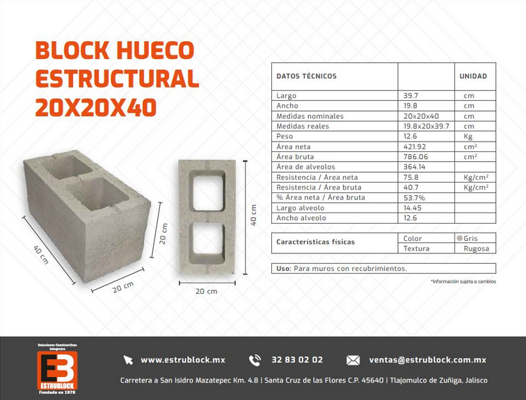 Block Hueco Estructural 20x20x40 R40 